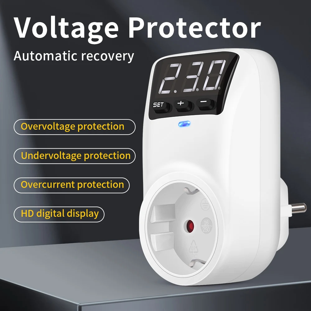 Ac Surge Protector - Automatische spanningsbeveiligingsaansluiting AC 220V 16A, instelbare