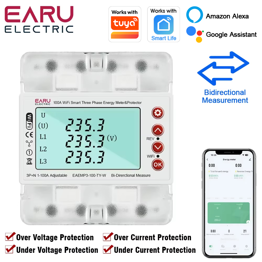 Ac Surge Protector - EARU Driefasige Tuya WiFi Slimme Bidirectionele
