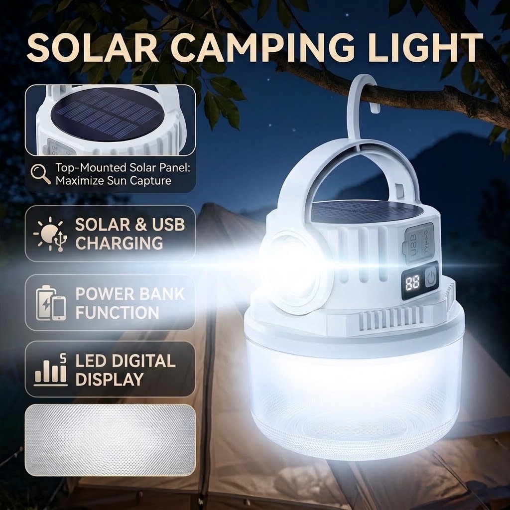 Renewable Energy Source - Zonne-campinglamp met dubbele lichtbron, draagbare LED-nachtlamp,